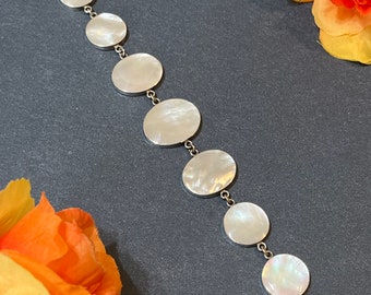 Elegant Mother of Pearl Link Bracelet/ Sterling Silver / Link Bracelet / Sterling Silver Bracelet
