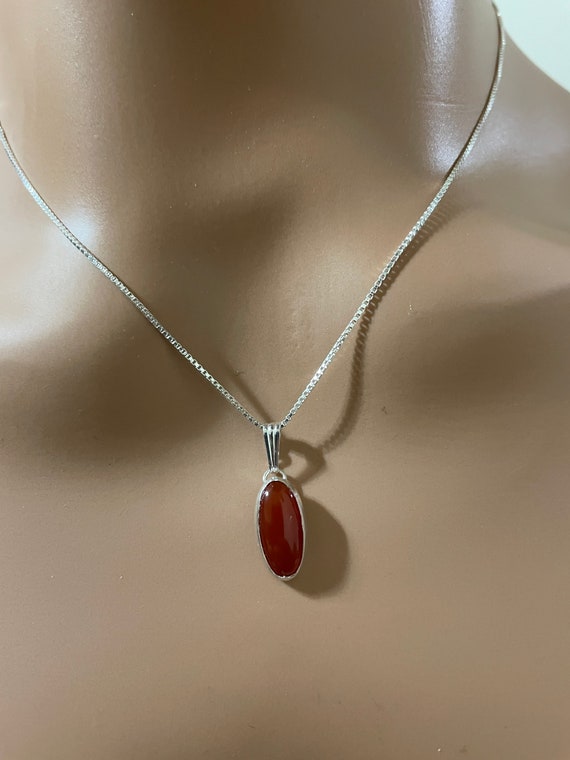 Carnelian Pendant /Healing Pendant/Genuine Carnelian With Box Chain Necklace/Simple Oval Carnelian Pendant/ Pendant