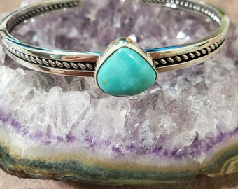 Dainty Turquoise Cuff/ Sterling Silver Cuff/Turquoise Cuff/ Turquoise Bracelet/Beatyful Cuff/Blue Turquoise Cuff/Dainty Turquoise Cuff/LL07