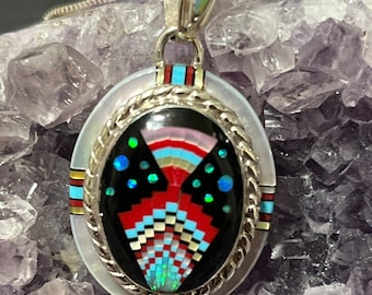 Color inlay Pendant / multicolored jewelry/ colorful pendant / multicolored / Sterling Silver/Mosaic Pendant