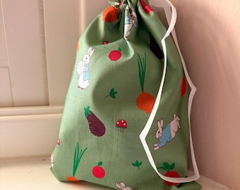 Beatrix Potter Peter Rabbit green root vegetable  bag handmade
