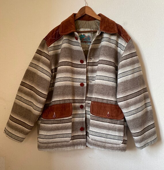 80s Vintage Wool Blend Coat Navajo Blanket Stripe