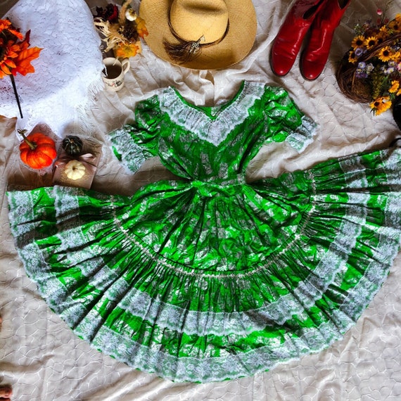 Vintage Shimmery Green Square Dance Dress - M/L