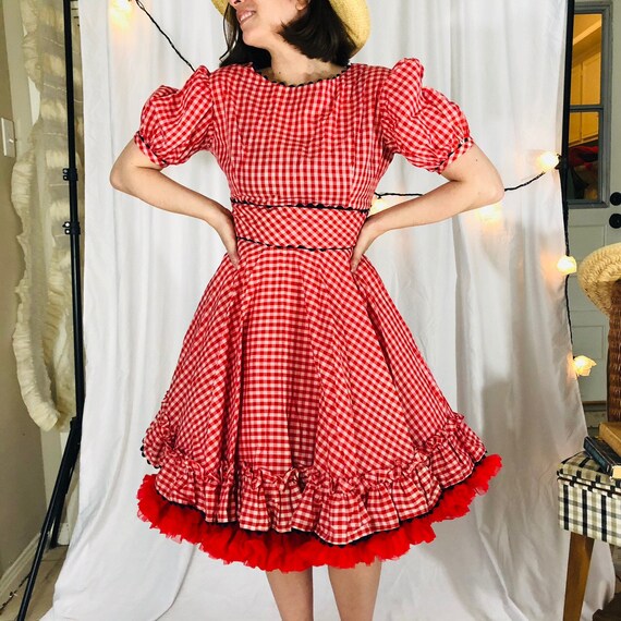 1970’s Vintage Red Picnic Gingham Square Dance Dre