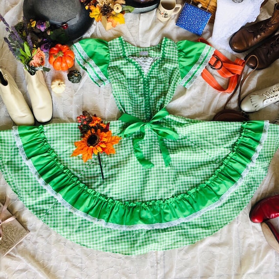 Vintage Key Lime Gingham Square Dance Dress - XS