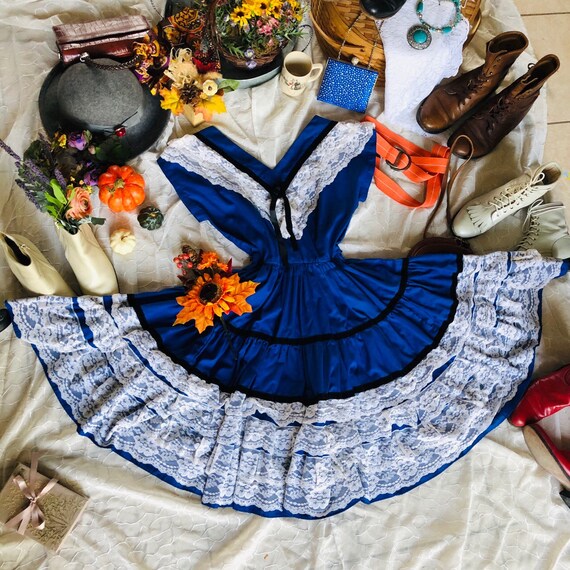 Vintage Blueberry Lace Square Dance Dress - M