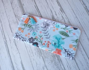 Floral zipper pouch, bright colors for cosmetic, period pouch, gift for her