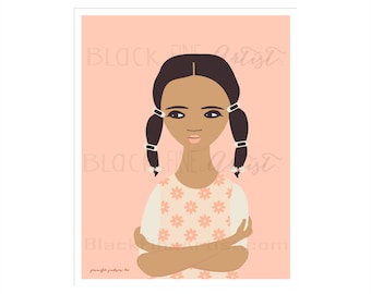 Black Fine Art Girl with the ponytails 2 Print