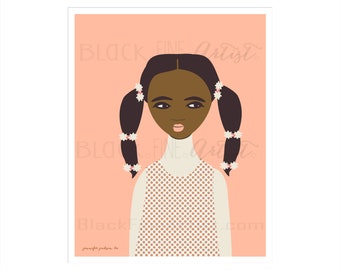 Black Fine Art Girl with the ponytails 1 Print