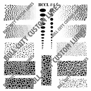 BCCL Craw Patterns #1 Crankbait Jerkbait Topwater Bass Fishing Painting Scales Patterns Dots Circles Hexagon Lines Stripes Air Brush