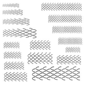 May include: A set of 12 black and white snake skin patterns. The patterns are arranged in rows and columns, with each pattern featuring a different scale design.