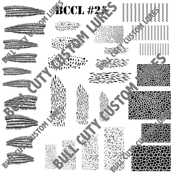 BCCL Lure Stencils 25 Crankbait Jerkbait Topwater Bass Fishing Painting  Scales Patterns Dots Circles Hexagon Camo Lines Stripes Air Brush 