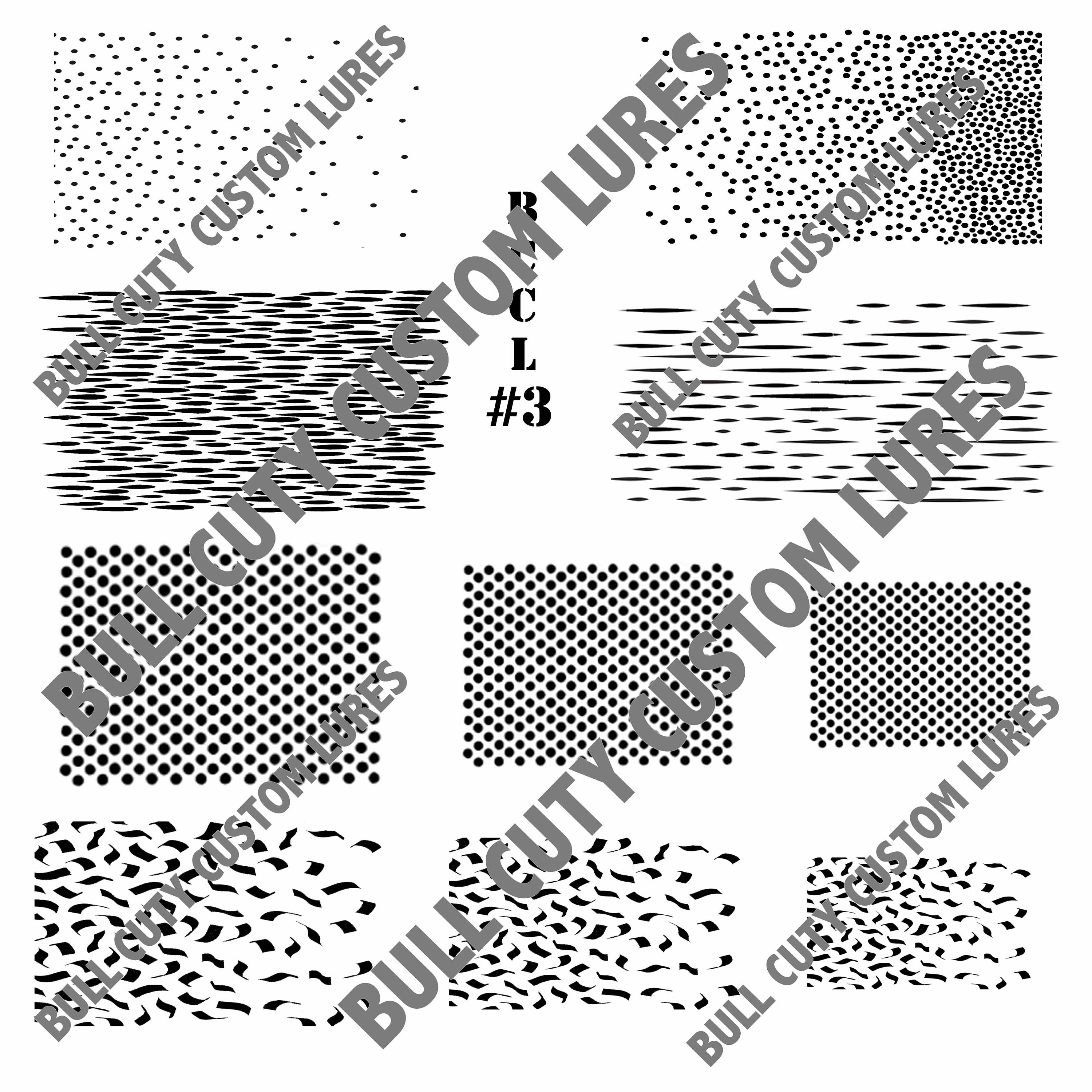 BCCL Lure Stencils #3 Crankbait Jerkbait Topwater Bass Fishing Painting  Scales Patterns Dots Circles Hexagon Camo Lines Stripes Air Brush