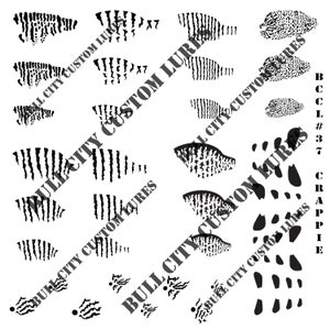 BCCL Lure Stencils #37 CRAPPIE Jerkbait Topwater Bass Fishing Painting Scales Patterns Dots Circles Hexagon Camo Lines Stripes Air Brush