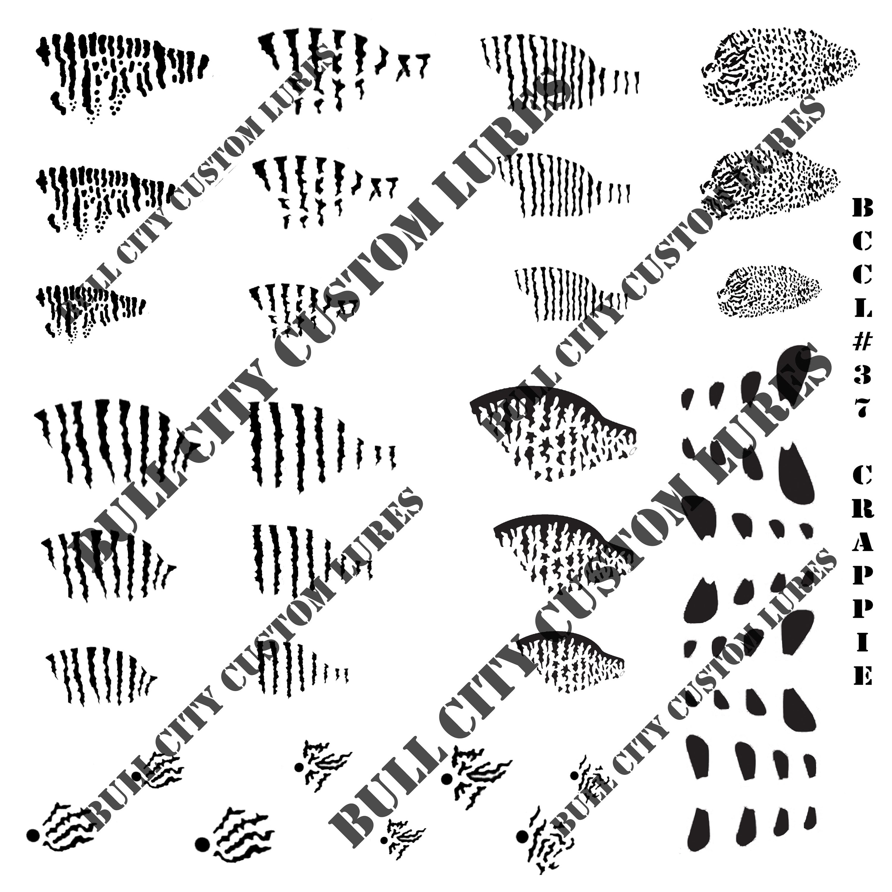 BCCL Lure Stencils 37 CRAPPIE Jerkbait Topwater Bass Fishing Painting Scales Patterns Dots