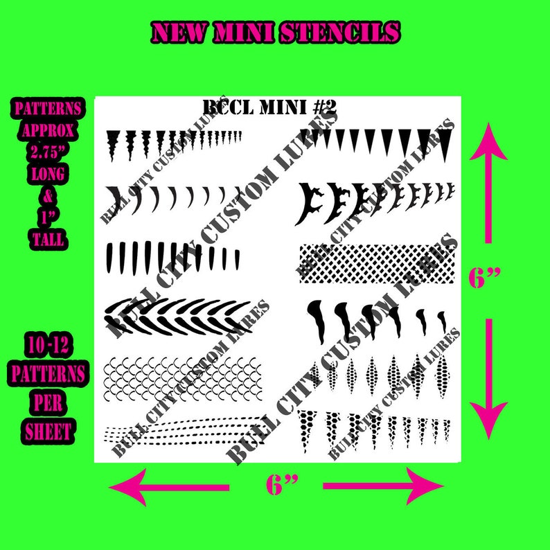 BCCL MINI Stencil 2 Crankbait Jerkbait Topwater Bass Fishing Painting