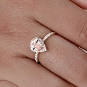 Vintage Morganite Engagement ring Pear Morganite Ring Antique Rose gold Alternative Ring Stacking Diamond ring Ring For Woman
