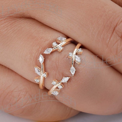 Vintage Enhancer Wedding Band Leaf Moissanite Ring Unique Etsy