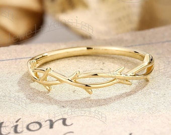 Leaf Wedding Band, Branch Wedding Band, Simple Wedding Band, Twig Ring, Braided Ring Yellow Gold, Plain Gold Ring, Minimalist Stacking Ring