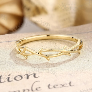 Leaf Wedding Band, Branch Wedding Band, Simple Wedding Band, Twig Ring, Braided Ring Yellow Gold, Plain Gold Ring, Minimalist Stacking Ring