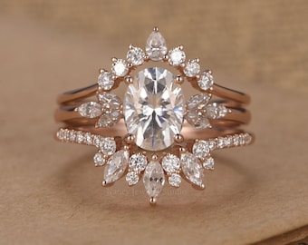 Oval moissanite engagement ring set cluster anniversary Vintage Unique Bridal Pear Marquise Diamond/moissanite Promise ring solid rose gold