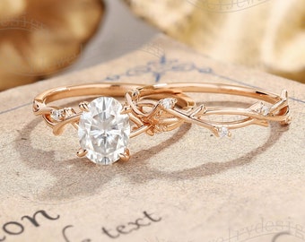 Vintage Moissanite Twig verlovingsring set Rose Gold takje ring voor vrouw verjaardag ring gedraaide ring