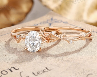 Vintage Moissanite Twig Engagement Ring Set Rose Gold twig Ring For Woman Anniversary Ring Twisted Ring