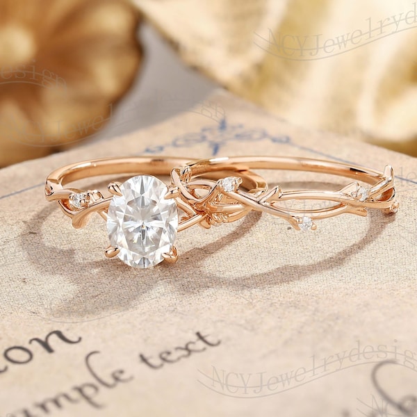Vintage Moissanite Twig Engagement Ring Set Rose Gold twig Ring For Woman Anniversary Ring Twisted Ring