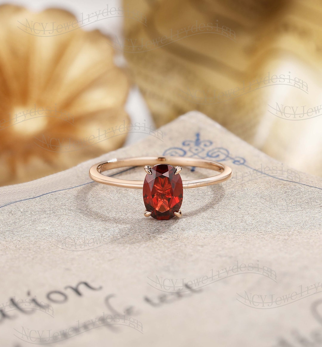 Oval Garnet Engagement Ring Vintage Garnet Ring Simple Garnet Ring