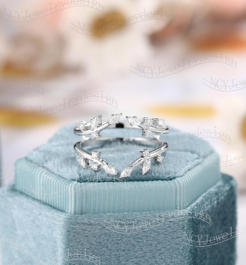 Enhancer Wedding Band Leaf Moissanite Ring Vintage Moissanite Etsy