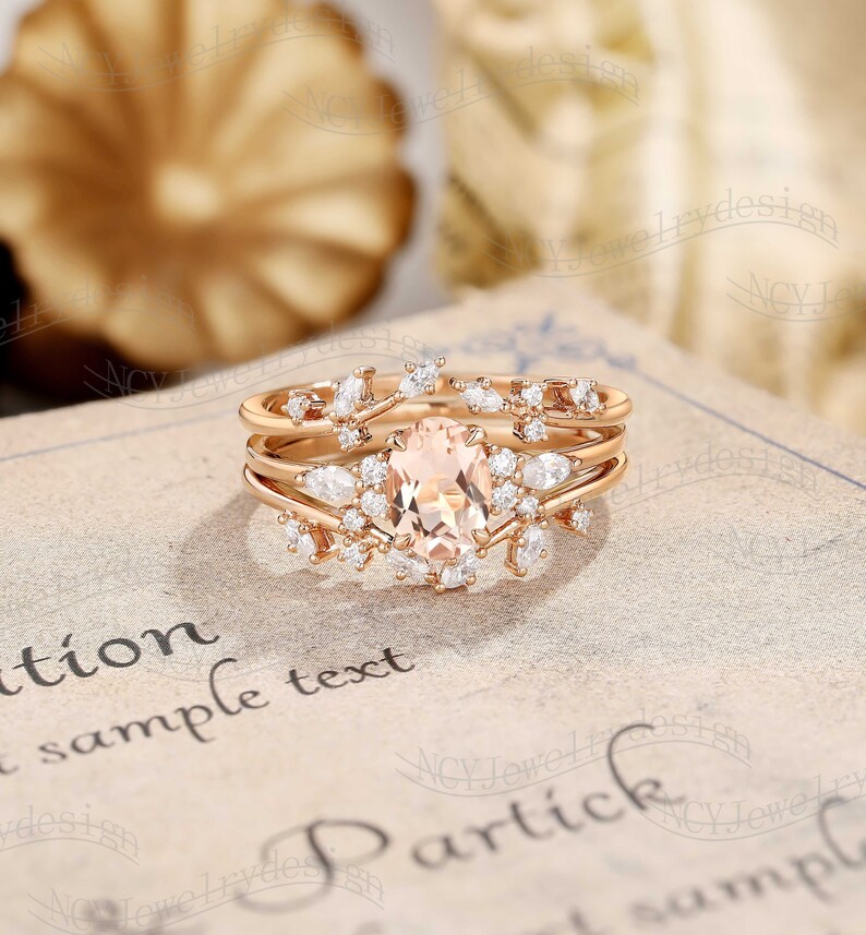 Flower Engagement Ring Set Leaf Ring Rose Etsy