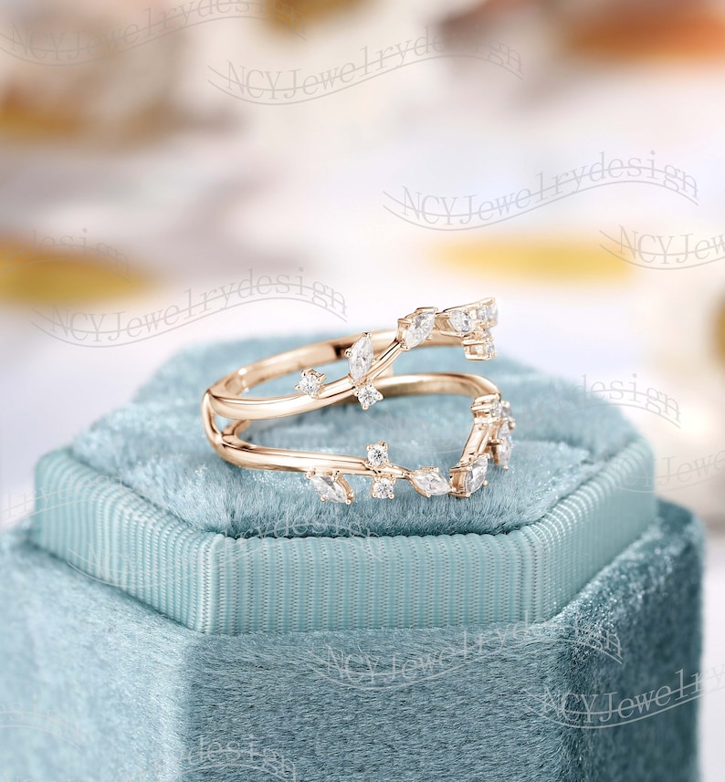 Enhancer Wedding Band Leaf Moissanite Ring Unique Moissanite Etsy