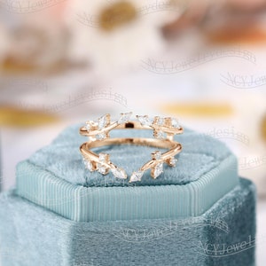 Enhancer Wedding Band Leaf Moissanite Ring Unique Moissanite Wedding Ring Rose Gold Branch Ring Matching Stacking Diamond ring