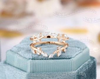 Enhancer Wedding Band Leaf Moissanite Ring Unique Moissanite Wedding Ring Rose Gold Branch Ring Matching Stacking Diamond ring