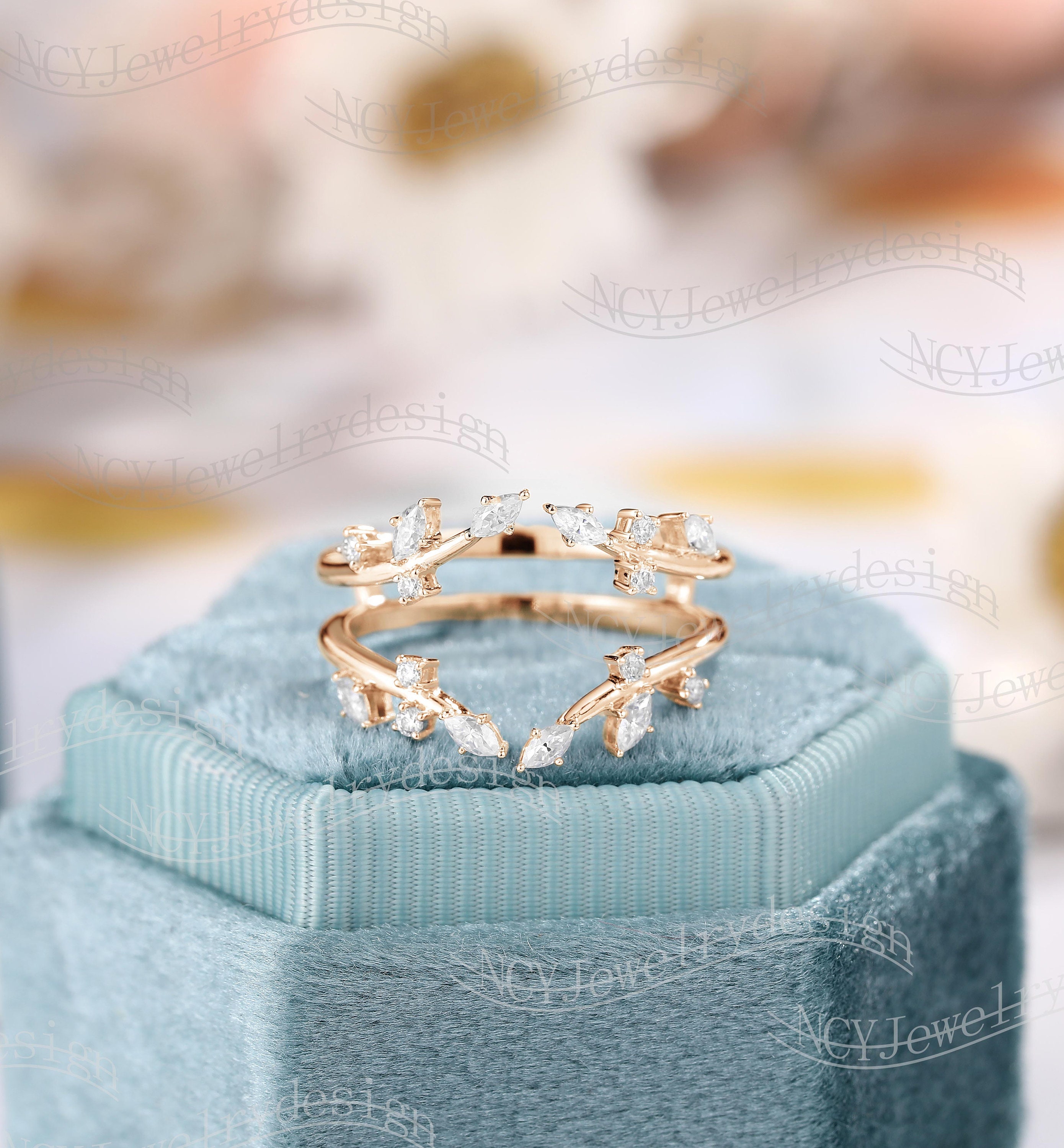 Enhancer Wedding Band Leaf Moissanite Ring Unique Moissanite Wedding Ring Rose Gold Branch Ring Matching Stacking Diamond ring