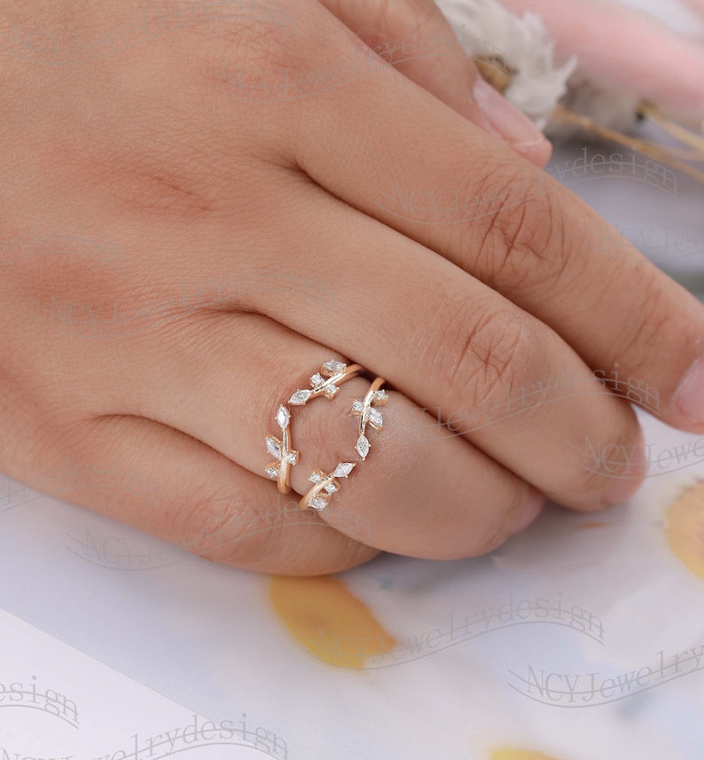 Enhancer Wedding Band Leaf Moissanite Ring Unique Moissanite Etsy