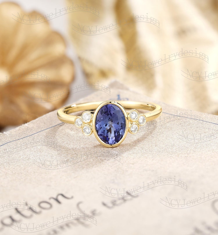 Oval Tanzanite Engagement Ring Vintage Tanzanite Ring Round