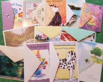 Bulk Lot of Greeting Cards With Envelopes ~ 12 Cards ~ Birthday, Sympathy, Thank You, Loss ~ Bulk Variety of Mostly Vintage Greeting Cards