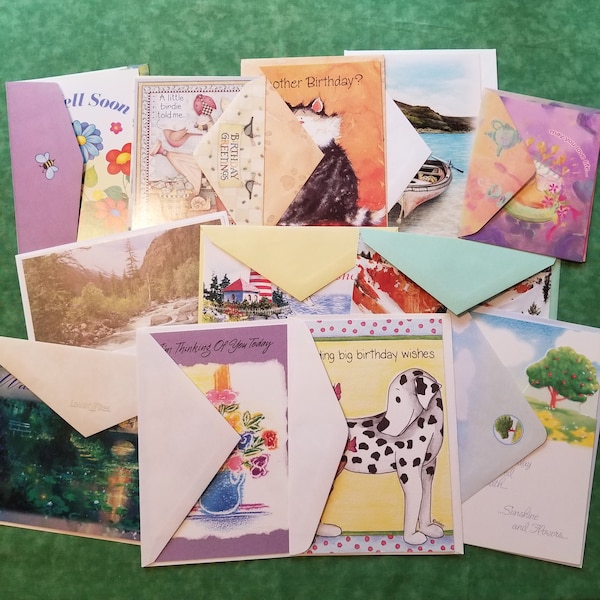 Bulk Lot of Greeting Cards With Envelopes ~ 12 Cards ~ Birthday, Sympathy, Thank You, Loss ~ Bulk Variety of Mostly Vintage Greeting Cards
