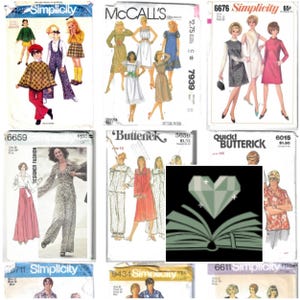 Cousez de belles cartes imprimables pour le journal indésirable - 6 pages de scans de patron de couture vintage : 9 cartes par page - fichier numérique couleur