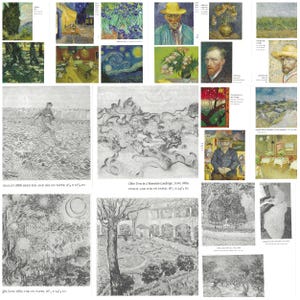 Artistas Pallet Van Gogh Cartões Postais Imprimíveis para Junk Journal - 6 Páginas com Imagens Tamanho Cartão Postal - 4 Páginas Coloridas, 2 P&B - Arquivo DIGITAL