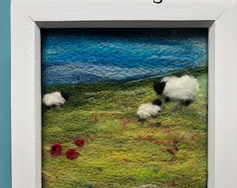 Needle Felting Starter Kit: Sheep in Poppy Field Landscape DIY