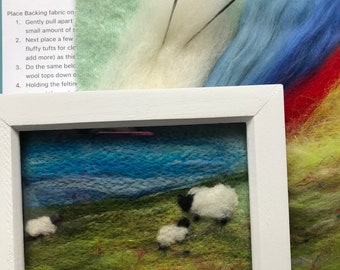 Craft kit felting make your own sheep in poppy field felt picture