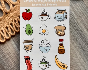 Breakfast Sticker Sheet | Vinyl | Waterproof | Set of 12 stickers per sheet