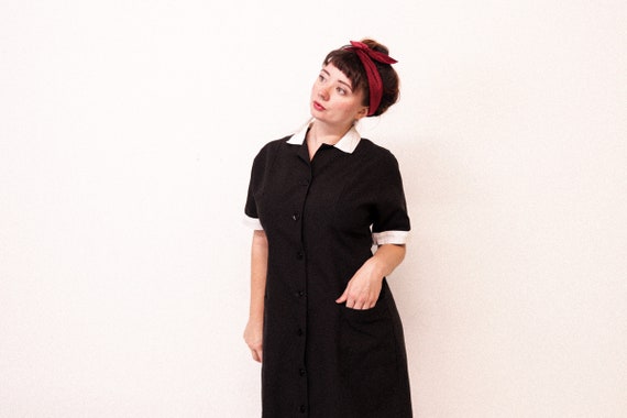 1960s White and Black Uniform Dress with White cuf