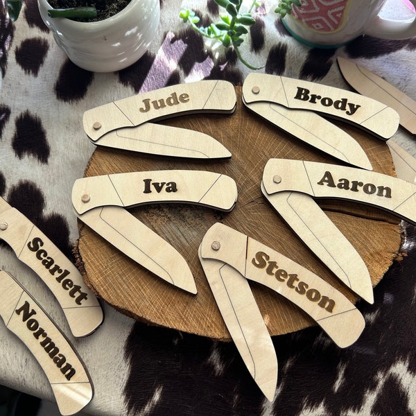 Personalized boys wooden pocket knife My First Wooden Pocket Knife Toy Name