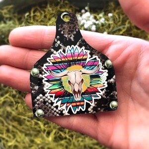 Snakeskin Steer Skull Cowtag Keychain
