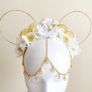 Moon Knight Mickey Ears Headband: Floral Crescent Dart Design