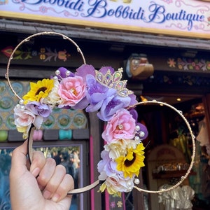 Rapunzel Princess Mickey Ears/ princess ears/ Mouse ears/ Flower Crown Mouse Ears/ Tiara Headband ( 3 weeks processing time)