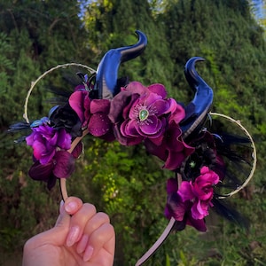 Dragon Enchantress Mouse Ears/ villain purple and green headband with horns/ Mouse ears